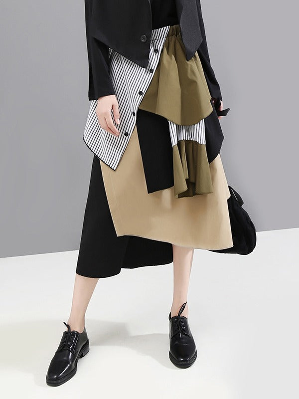 Tide Striped Cropped Stitching Skirt