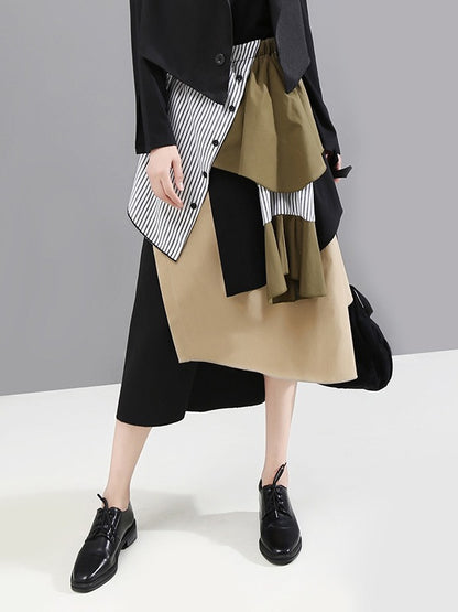 Tide Striped Cropped Stitching Skirt
