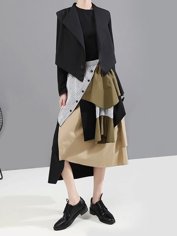 Tide Striped Cropped Stitching Skirt