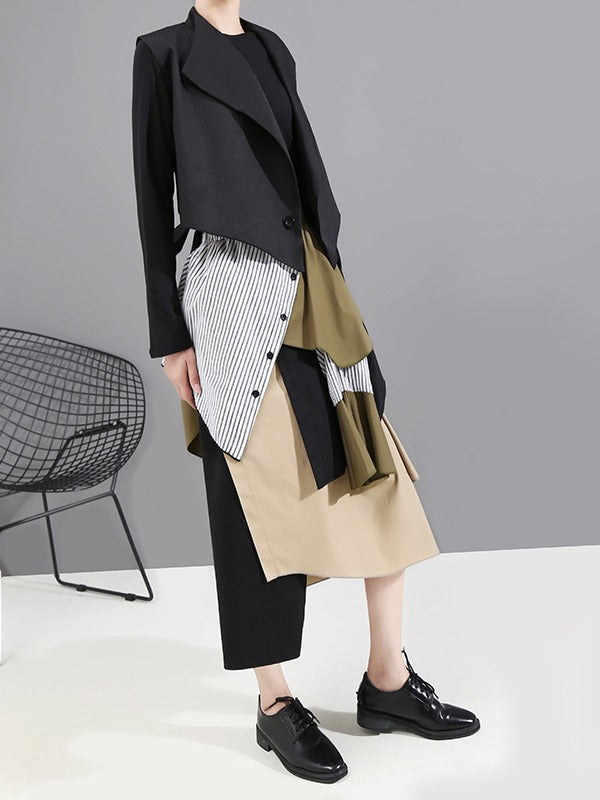 Tide Striped Cropped Stitching Skirt