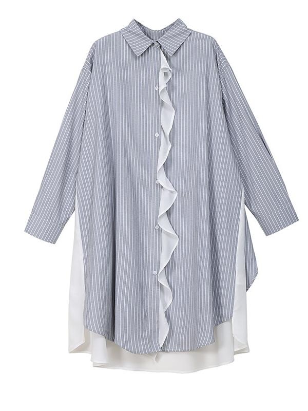 Loose Striped Chiffon Shirt Dress