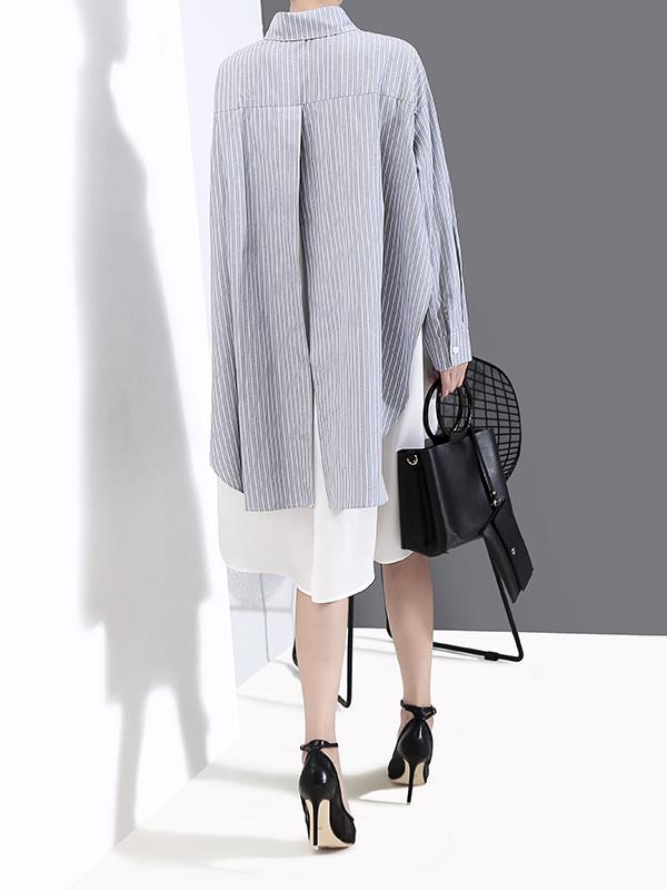 Loose Striped Chiffon Shirt Dress