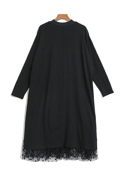 Splicing Split-Side False Two Gauze Midi Dress