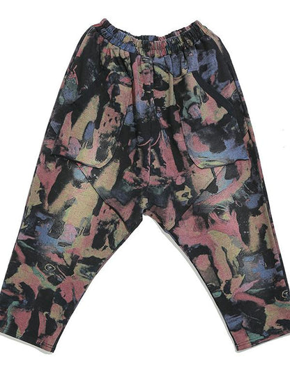 DROP-CROTCH ELASTIC WAIST CASUAL HAREM PANTS