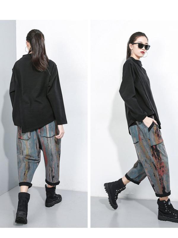 GRAFFITI ELASTIC WAIST THICKEN CASUAL HAREM PANTS