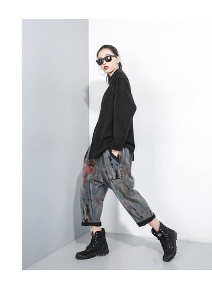 GRAFFITI ELASTIC WAIST THICKEN CASUAL HAREM PANTS