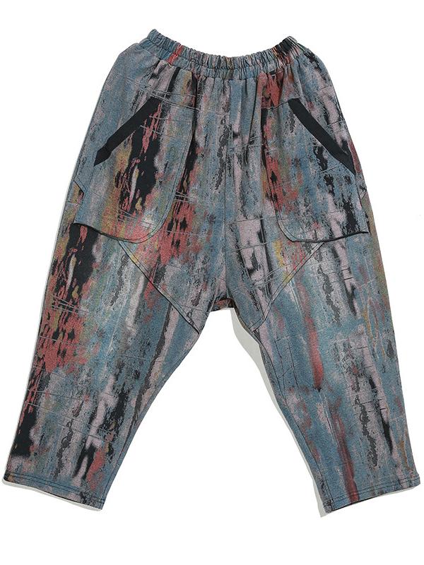 GRAFFITI ELASTIC WAIST THICKEN CASUAL HAREM PANTS