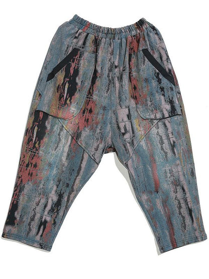 GRAFFITI ELASTIC WAIST THICKEN CASUAL HAREM PANTS