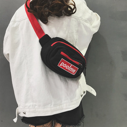 Lettered Printed Multiple Layers Zipper Casual Canvas Waist Bag