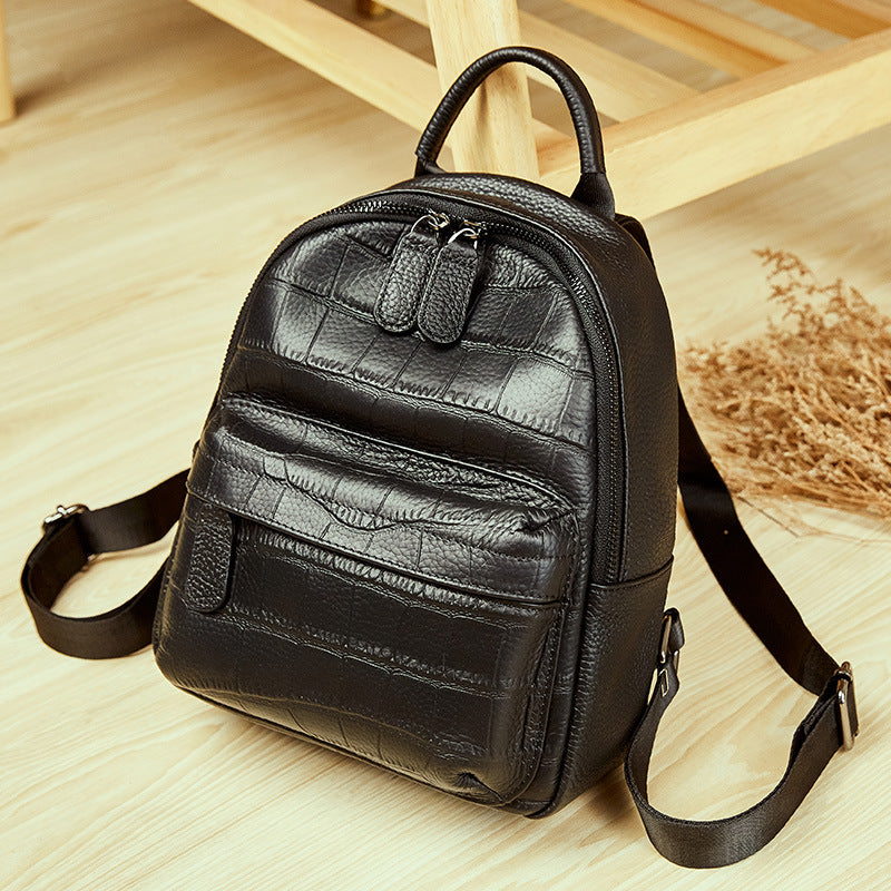 Shoulder leather women bag crocodile-print backpack ladies travel bag
