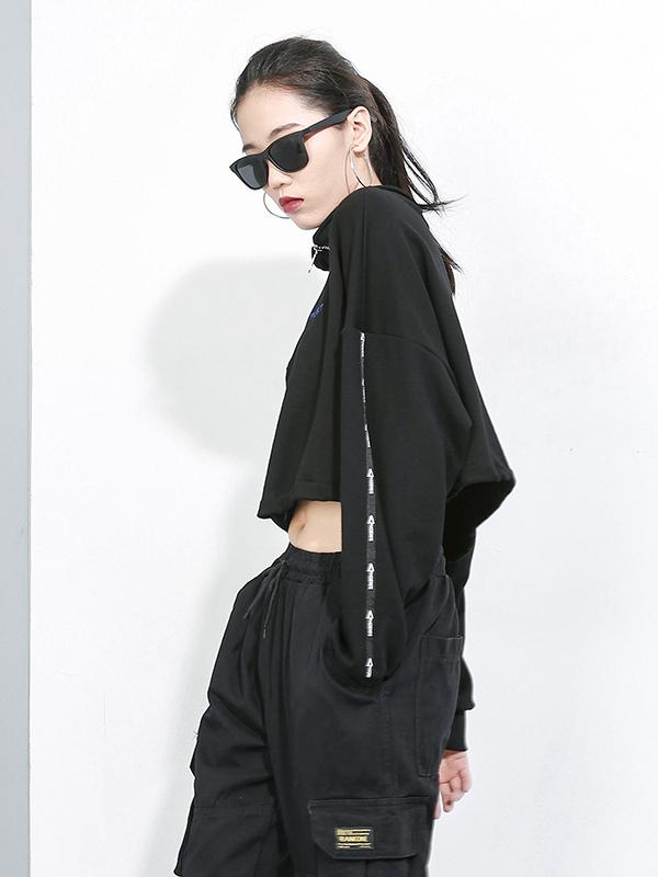 CASUAL ZIPPER BARE MIDRIFF SWEATSHIRT
