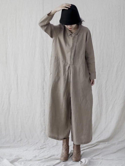 Retro Linen Overalls Jumpsuits