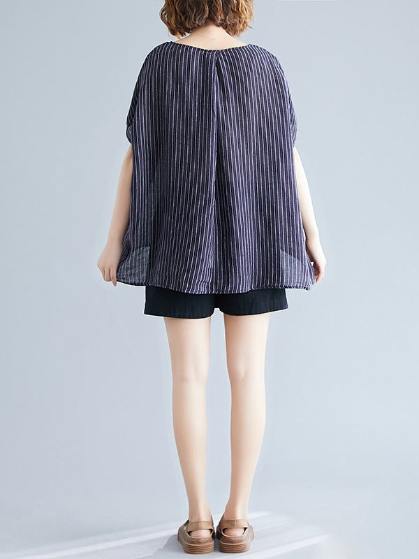 LOOSE STRIPED V-NECK LIGHT T-SHIRT