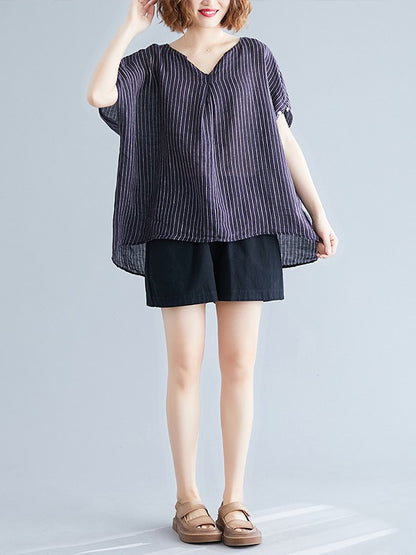 LOOSE STRIPED V-NECK LIGHT T-SHIRT