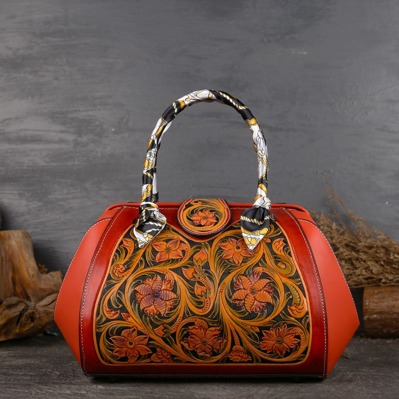WOMEN GENUINE LEATHER VINTAGE TOTEM DESIGNER HANDBAG SHOULDER BAG
