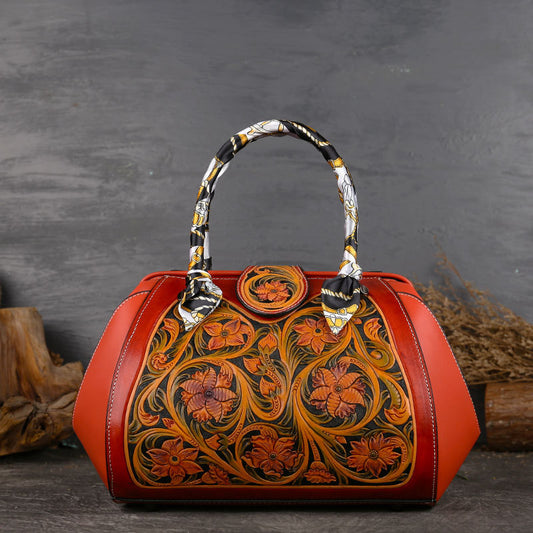 WOMEN GENUINE LEATHER VINTAGE TOTEM DESIGNER HANDBAG SHOULDER BAG