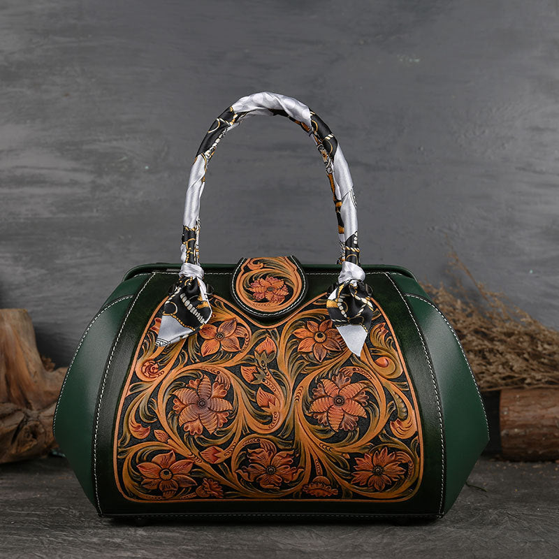 WOMEN GENUINE LEATHER VINTAGE TOTEM DESIGNER HANDBAG SHOULDER BAG