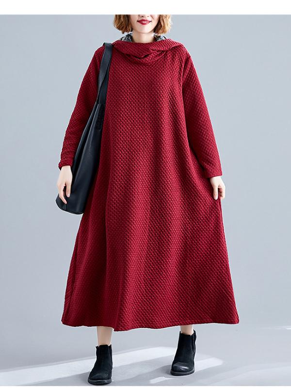 LOOSE A-LINE HOODED LONG SLEEVE DRESS