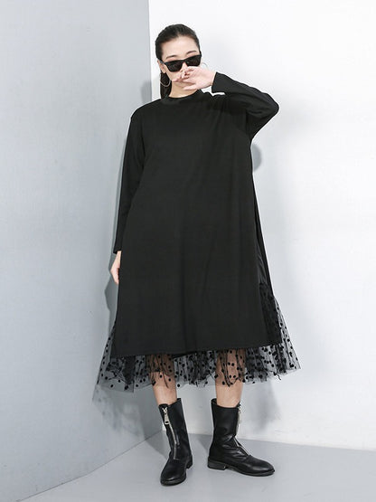 Splicing Split-Side False Two Gauze Midi Dress