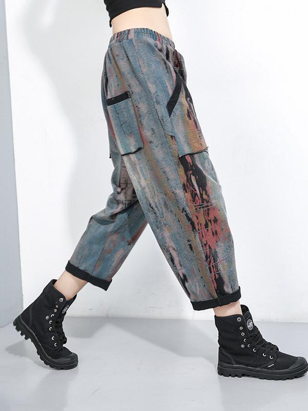 GRAFFITI ELASTIC WAIST THICKEN CASUAL HAREM PANTS