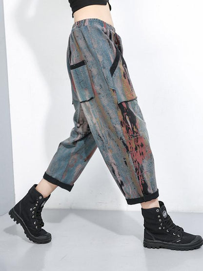 GRAFFITI ELASTIC WAIST THICKEN CASUAL HAREM PANTS