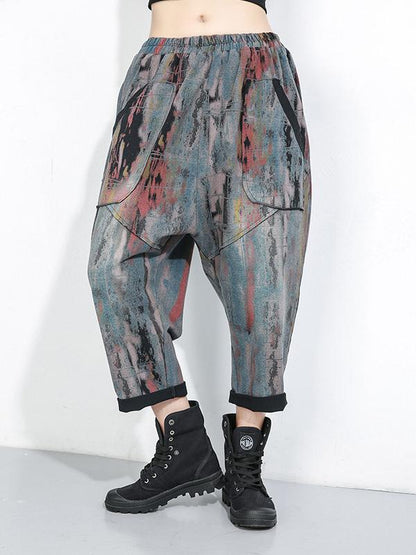 GRAFFITI ELASTIC WAIST THICKEN CASUAL HAREM PANTS
