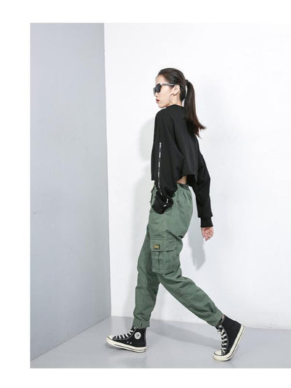CASUAL ZIPPER BARE MIDRIFF SWEATSHIRT