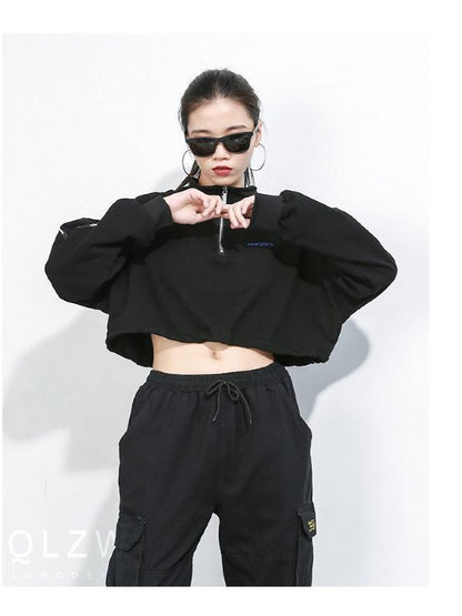 CASUAL ZIPPER BARE MIDRIFF SWEATSHIRT