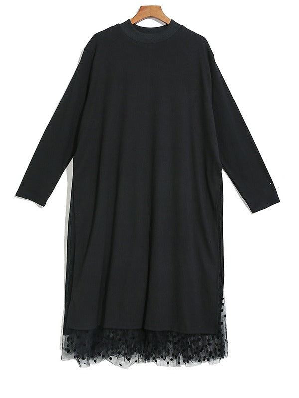 Splicing Split-Side False Two Gauze Midi Dress