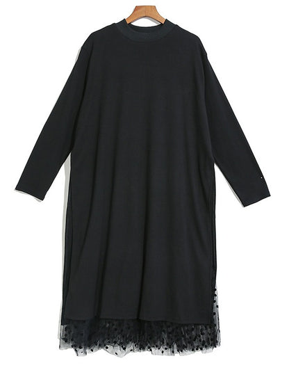Splicing Split-Side False Two Gauze Midi Dress