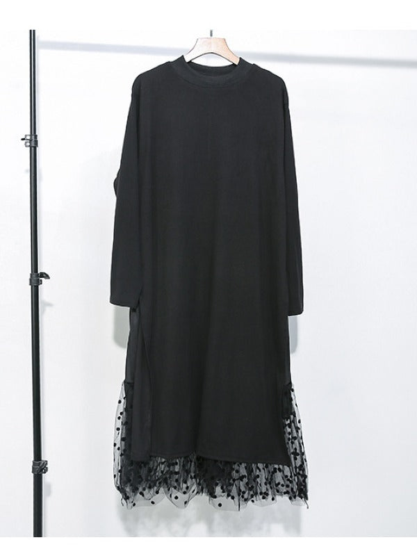 Splicing Split-Side False Two Gauze Midi Dress