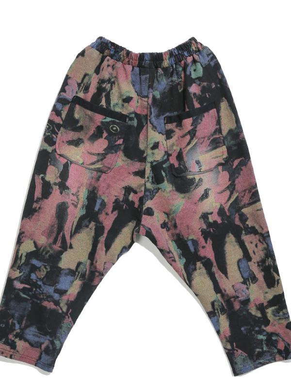 DROP-CROTCH ELASTIC WAIST CASUAL HAREM PANTS