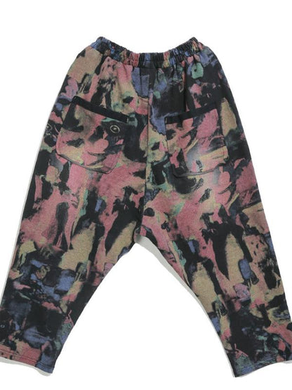 DROP-CROTCH ELASTIC WAIST CASUAL HAREM PANTS