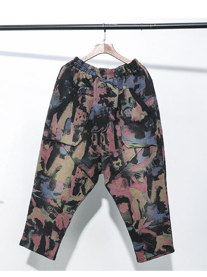 DROP-CROTCH ELASTIC WAIST CASUAL HAREM PANTS
