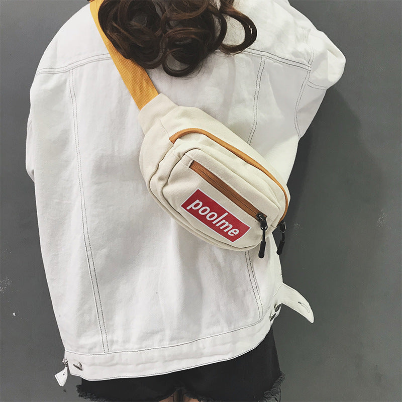 Lettered Printed Multiple Layers Zipper Casual Canvas Waist Bag