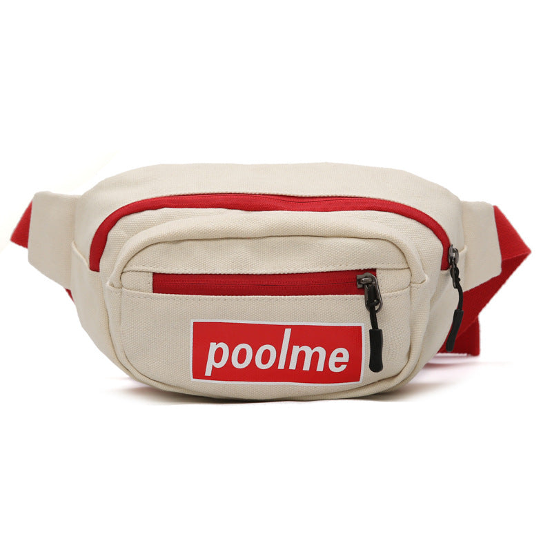 Lettered Printed Multiple Layers Zipper Casual Canvas Waist Bag