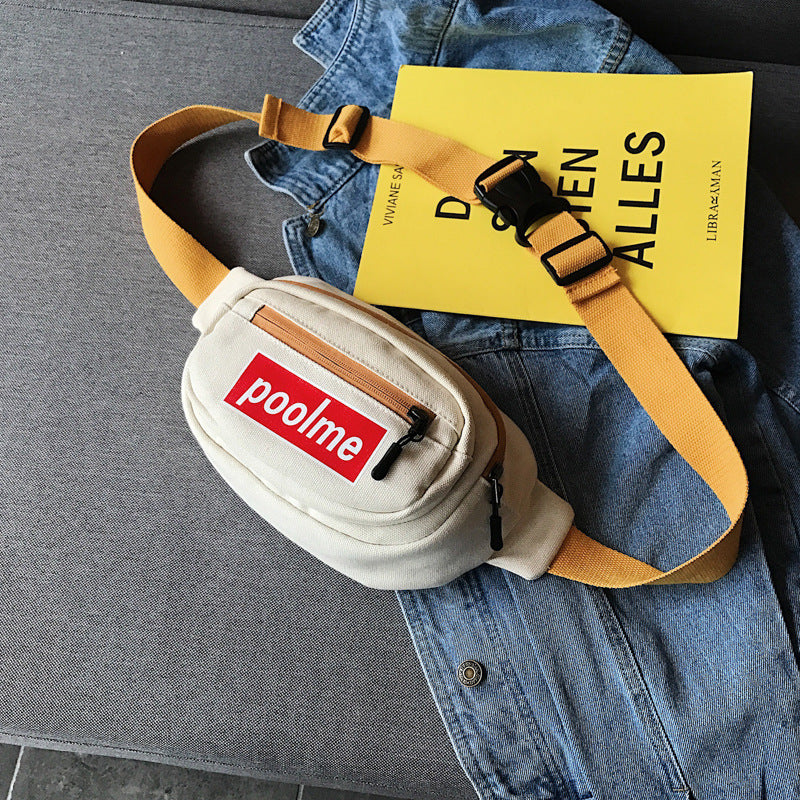 Lettered Printed Multiple Layers Zipper Casual Canvas Waist Bag