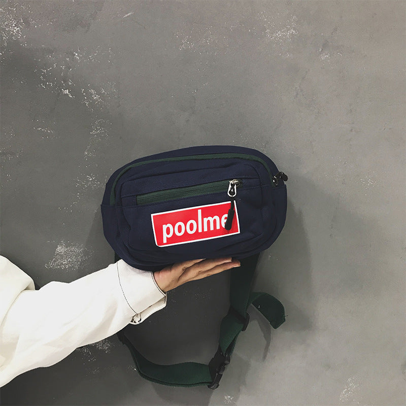 Lettered Printed Multiple Layers Zipper Casual Canvas Waist Bag