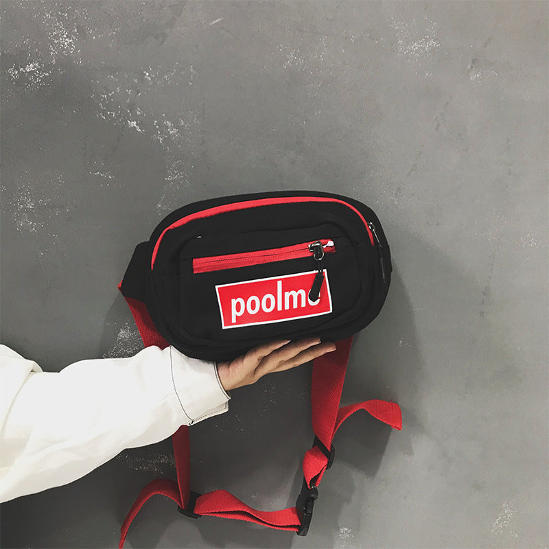 Lettered Printed Multiple Layers Zipper Casual Canvas Waist Bag
