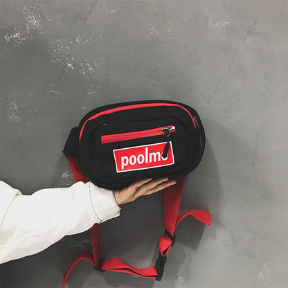 Lettered Printed Multiple Layers Zipper Casual Canvas Waist Bag