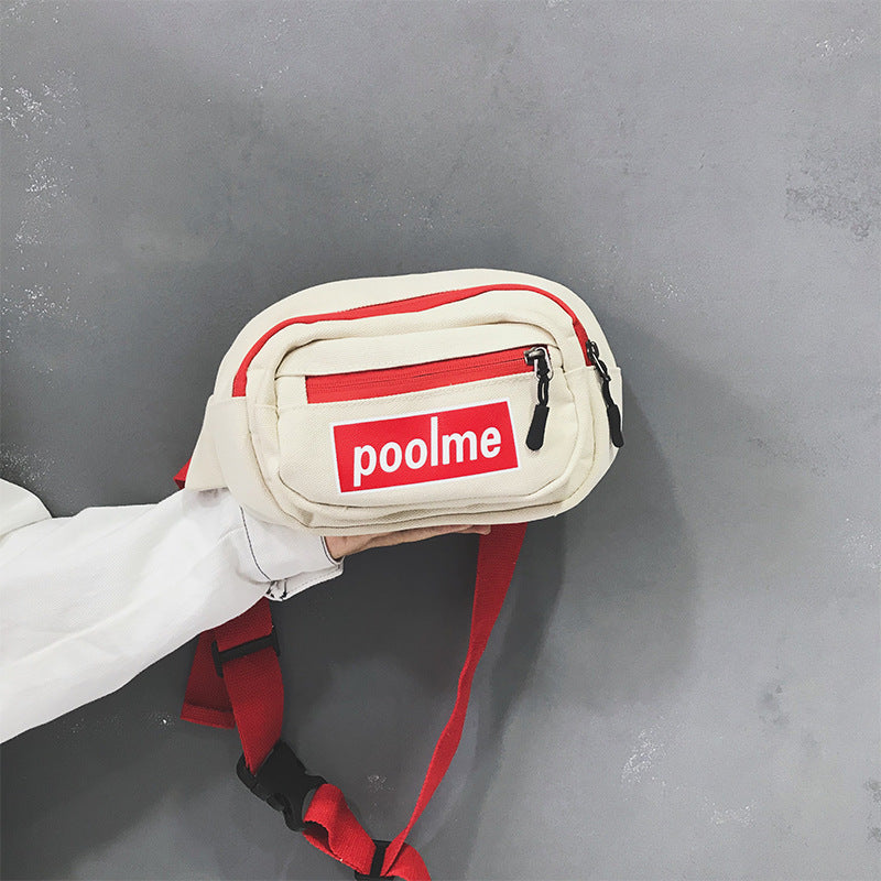 Lettered Printed Multiple Layers Zipper Casual Canvas Waist Bag