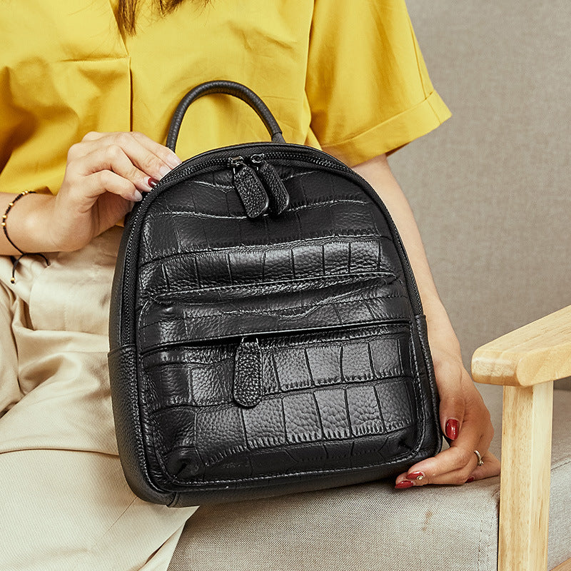 Shoulder leather women bag crocodile-print backpack ladies travel bag