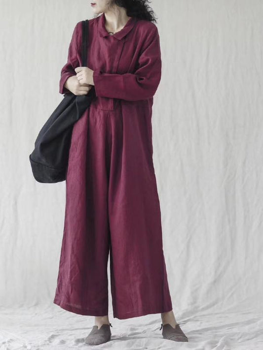 Retro Linen Overalls Jumpsuits