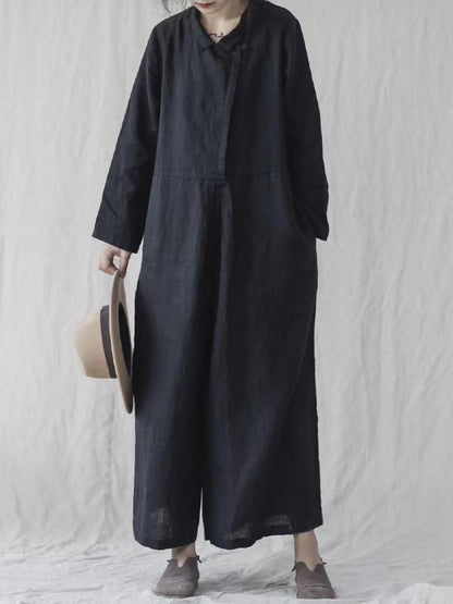 Retro Linen Overalls Jumpsuits