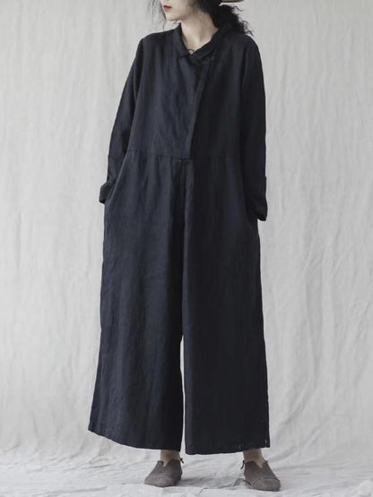 Retro Linen Overalls Jumpsuits