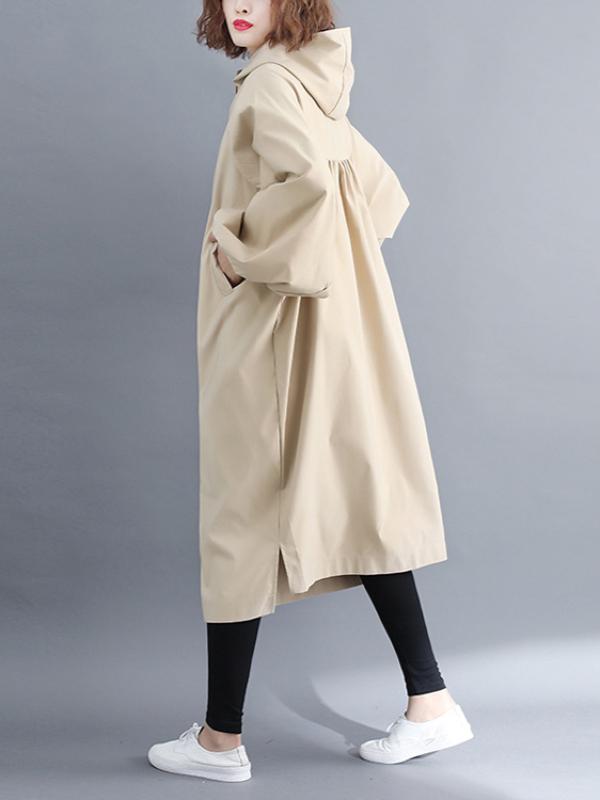 LOOSE PUFF SLEEVE HOODED LONG OUTWEAR