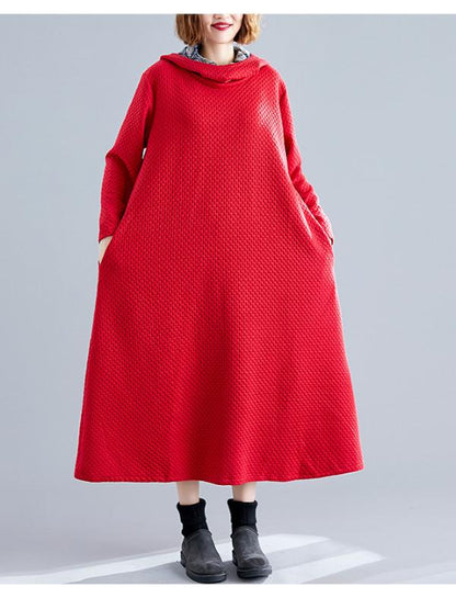 LOOSE A-LINE HOODED LONG SLEEVE DRESS