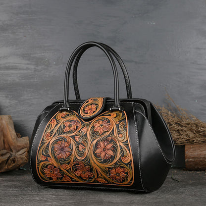 WOMEN GENUINE LEATHER VINTAGE TOTEM DESIGNER HANDBAG SHOULDER BAG