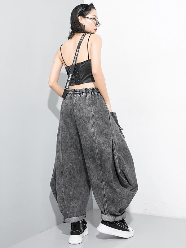 LOOSE STITCHING RIBBED JEAN WIDE LEG PANTS - Zebrant