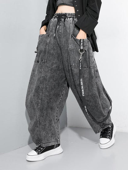 LOOSE STITCHING RIBBED JEAN WIDE LEG PANTS - Zebrant